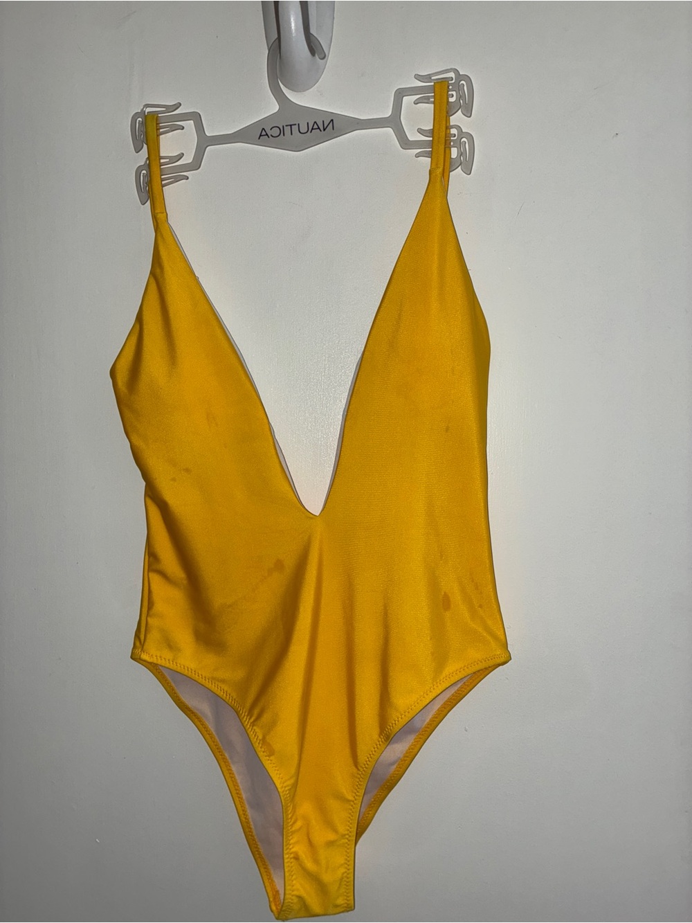 Bright Yellow Deep-V One-Piece Swimsuit -Women’s Medium